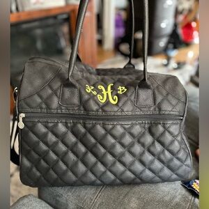 Monogram Quilted Puffed Faux Leather Duffel Bag City Tote by Initials Inc Used